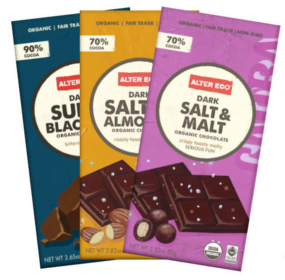 a selection of alter eco bars, truffles and clusters