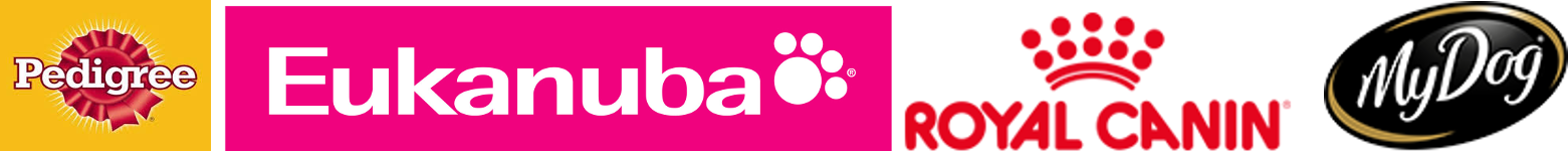 Logos of Pedigree, Eukanuba, Royal Canin and MyDog
