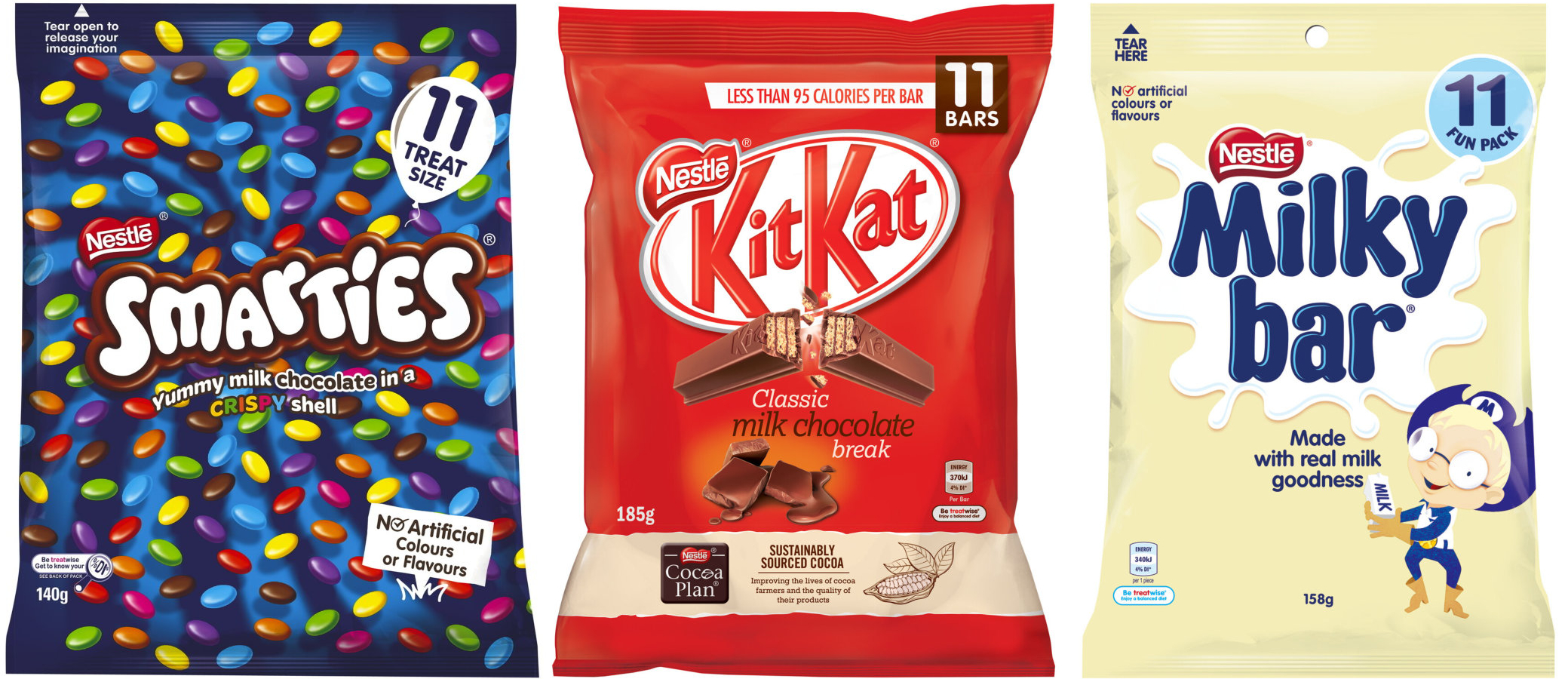 Nestle 'fun packs' of smarties, kit kats and milky bars